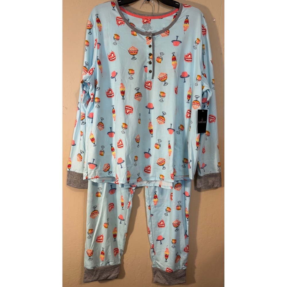 Cuddl Duds Pajama Set Women XXL Ice Cream Sundae Treats 2pc Henley Jogger NEW